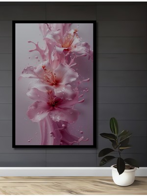 Teona Ahşap Çerçeve Görünümlü Pembe Zerafet Çiçek Temalı Ahşap Mdf Dekoratif Tablo Dikdörtgen Tablo