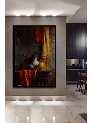 Teona Ahşap Çerçeve Görünümlü Renkli Çömleklerle Süslenmiş Dekoratif Ahşap Mdf Tablo Dikdörtgen Tablo