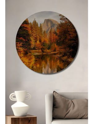Teona Ahşap Sonbahar Manzarası Doğal Ahşap Mdf Dekoratif Ev/işyeri Duvar Tablo Yuvarlak Ev/işyeri Duvar Tablo