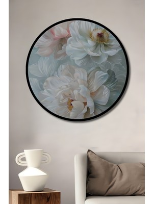Teona Ahşap Çerçeve Görünümlü Pastel Çiçekler Dekoratif Ahşap Mdf Ev Duvar Tablo Yuvarlak Ev Duvar Tablo