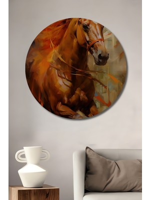Teona Ahşap Vahşi At Sanatı Ahşap Mdf Dekoratif Ev/işyeri Duvar Tablo Yuvarlak Ev/işyeri Duvar Tablo