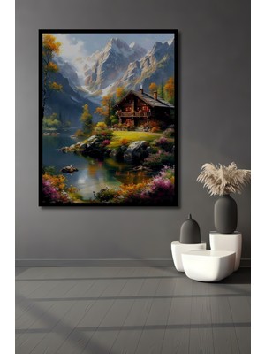 Teona Ahşap Çerçeve Görünümlü Dağ Manzaralı Dekoratif Ahşap Mdf Ev Duvar Tablo Dikdörtgen Ev Duvar Tablo