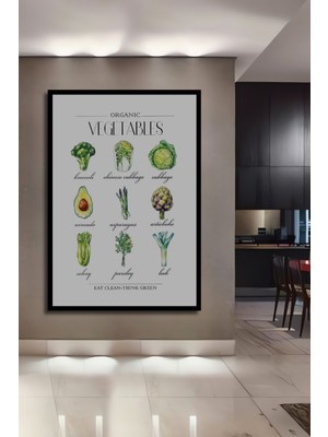 Teona Ahşap Çerçeve Görünümlü Organik Sebzeler Dekoratif Ahşap Mdf Ev Duvar Tablo Dikdörtgen Ev Duvar Tablo
