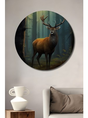 Teona Ahşap Gızemlı Ormanda Asil Geyik Dekoratif Ahşap Mdf Ev/işyeri Duvar Tablo Yuvarlak Ev/işyeri Duvar Tablo