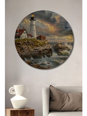 Teona Ahşap Fırtınalı Deniz Manzaralı Dekoratif Ahşap Mdf Ev/işyeri Duvar Tablo Yuvarlak Ev/işyeri Duvar Tablo