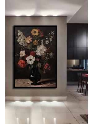 Teona Ahşap Çerçeve Görünümlü Çiçek Buketi Ahşap Mdf Dekoratif Ev Duvar Tablo Dikdörtgen Ev Duvar Tablo