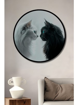 Teona Ahşap Çerçeve Görünümlü Zıtlıkların Uyumu Dekoratif Ahşap Mdf Ev Duvar Tablo Yuvarlak Ev Duvar Tablo