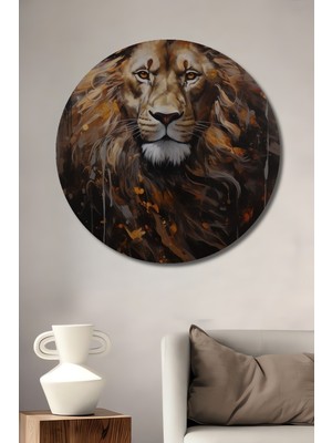 Teona Ahşap Aslan Asaleti Dekoratif Ahşap Mdf Ev/işyeri Duvar Tablo Yuvarlak Ev/işyeri Duvar Tablo