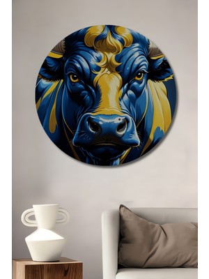 Teona Ahşap Mavi Boğa Sanatı Dekoratif Ahşap Mdf Ev/işyeri Duvar Tablo Yuvarlak Ev/işyeri Duvar Tablo