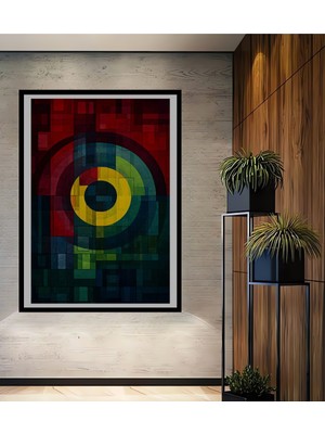 Teona Ahşap Çerçeve Görünümlü Soyut Sanat Renkli Geometrik Ahşap Mdf Dekoratif Tablo Dikdörtgen Tablo