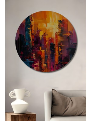 Teona Ahşap Alevler Içinde Şehir Soyut Ahşap Mdf Dekoratif Ev/işyeri Duvar Tablo Yuvarlak Ev/işyeri Duvar Tablo