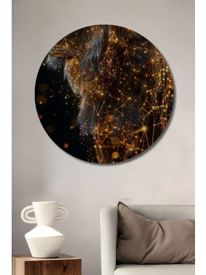 Teona Ahşap Altın Aslan Dekoratif Ahşap Mdf Ev/işyeri Duvar Tablo Yuvarlak Ev/işyeri Duvar Tablo