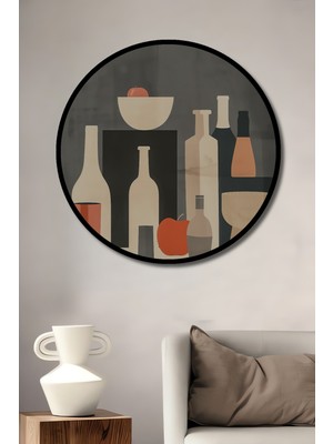 Teona Ahşap Çerçeve Görünümlü Modern Still Life Dekoratif Ahşap Mdf Ev Duvar Tablo Yuvarlak Ev Duvar Tablo