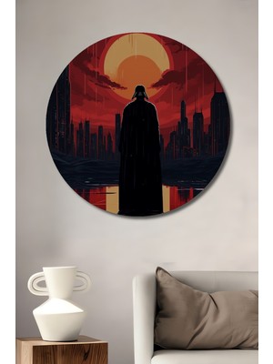 Teona Ahşap Darth Vader Gece Şehri Ahşap Mdf Dekoratif Ev/işyeri Duvar Tablo Yuvarlak Ev/işyeri Duvar Tablo