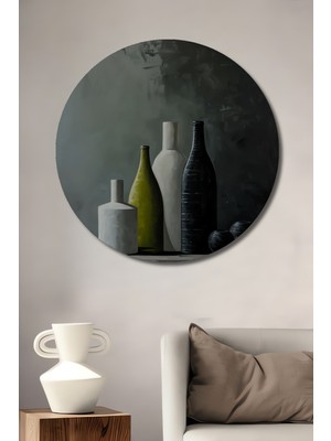 Teona Ahşap Şişe ve Meyve Soyut Sanat Dekoratif Ahşap Mdf Ev/işyeri Duvar Tablo Yuvarlak Ev/işyeri Duvar Tablo