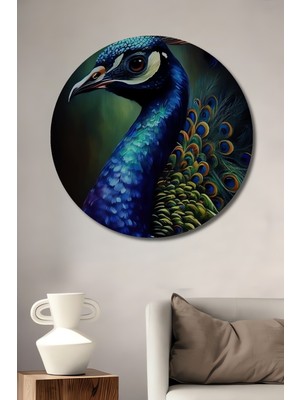 Teona Ahşap Göz Alıcı Tavus Kuşu Dekoratif Ahşap Mdf Yuvarlak Ev,iş Yeri Duvar Tablo