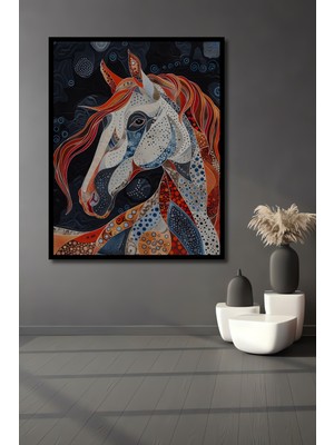 Teona Ahşap Çerçeve Görünümlü Modern Renkli At Dekoratif Ahşap Mdf Ev Duvar Tablo Dikdörtgen Ev Duvar Tablo