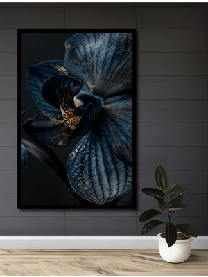 Teona Ahşap Çerçeve Görünümlü Gızemlı Mavi Orkide Dekoratif Ahşap Mdf Ev Duvar Tablo Dikdörtgen Ev Duvar Tablo