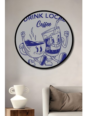 Teona Ahşap Dekoratif Ahşap Yuvarlak Çerçeve Görünümlü Tablo Kahve Dostluğu