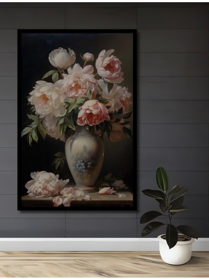 Teona Ahşap Dekoratif Ahşap Dikdörtgen Tablo Şakayık Çiçekleri Çerçeve Görünümlü