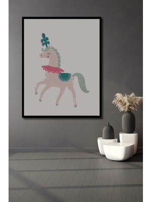 Teona Ahşap Dekoratif Ahşap Dikdörtgen Tablo Renkli Unicorn Çerçeve Görünümlü