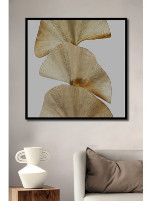 Teona Ahşap Dekoratif Ahşap Dikdörtgen Tablo Altın Yapraklar Çerçeve Görünümlü