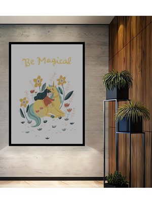 Teona Ahşap Dekoratif Ahşap Dikdörtgen Tablo Büyülü Unicorn Çerçeve Görünümlü