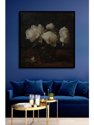 Teona Ahşap Dekoratif Ahşap Dikdörtgen Tablo Beyaz Çiçekler Çerçeve Görünümlü