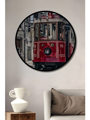 Teona Ahşap Dekoratif Ahşap Yuvarlak Çerçeve Görünümlü Tablo Nostaljik Tramvay