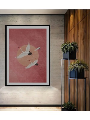 Teona Ahşap Dekoratif Ahşap Dikdörtgen Tablo Uçan Turnalar Çerçeve Görünümlü