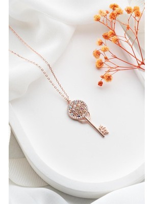 Famira 925 Ayar Rose Anahtar Gümüş Kolye