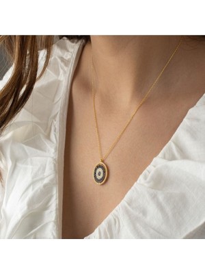 Famira 925 Ayar Gümüş Çift Taraflı Nazarlı Dönence Kolye