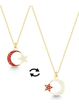 Famira 925 Ayar Gümüş Gold Çift Taraflı Ayyıldız Kolye