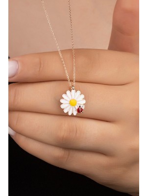 Famira 925 Ayar Gümüş Rose Uğur Böceği Papatya Kolye