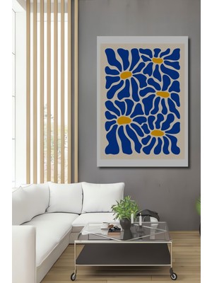 Teona Ahşap Dekoratif Ahşap Dikdörtgen Tablo Mavi Papatyalar