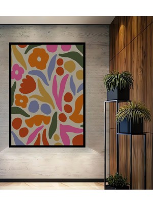 Teona Ahşap Dekoratif Ahşap Dikdörtgen Tablo Renkli Çiçekler Deseni Çerçeve Görünümlü