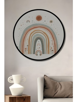 Teona Ahşap Çerçeve Görünümlü Gökkuşağı Hayal Dünyası Dekoratif Ahşap Mdf Ev Duvar Tablo Yuvarlak Ev Duvar Tablo