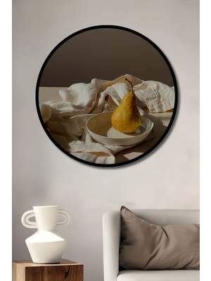 Teona Ahşap Dekoratif Ahşap Yuvarlak Çerçeve Görünümlü Tablo Armutlu Natürmort
