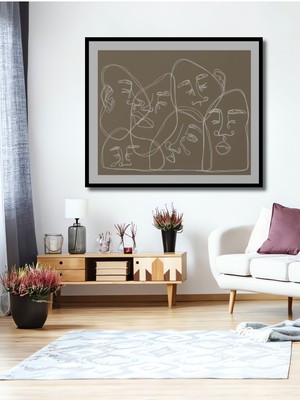 Teona Ahşap Dekoratif Ahşap Dikdörtgen Tablo Soyut Yüzler Harmanı Çerçeve Görünümlü