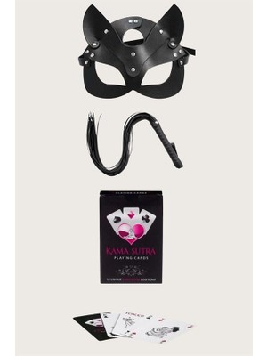 Aesco Sexy Görselli Oyun Kartı Kama Sutra Kırbaç Maske Set