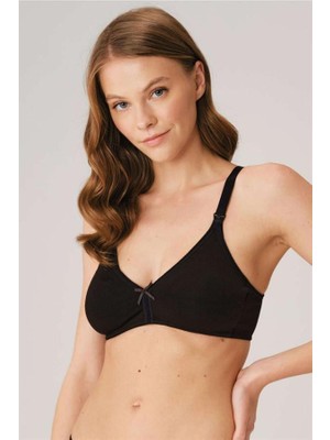 Aesco Pamuklu Balensiz Lohusa Önden Açılan Siyah Emzirme Sütyeni