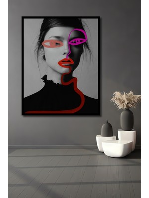 Teona Ahşap Dekoratif Ahşap Dikdörtgen Tablo Renkli Çizgilerle Yüz Çerçeve Görünümlü