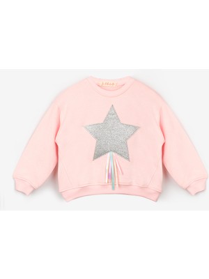 Le Mabelle Pembe  Yıldız Nakışlı Kurdele Detaylı Kız Çocuk Sweatshirt