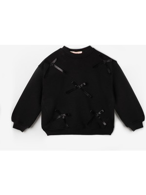 Le Mabelle Siyah  Fiyonk Detaylı Kız Çocuk Sweatshirt