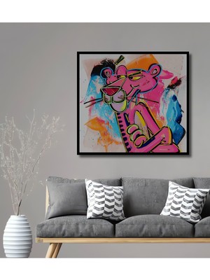 Teona Ahşap Dekoratif Ahşap Dikdörtgen Tablo Pembe Panter Çerçeve Görünümlü