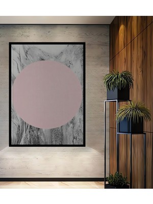 Teona Ahşap Dekoratif Ahşap Dikdörtgen Tablo Pembe Daire Çerçeve Görünümlü