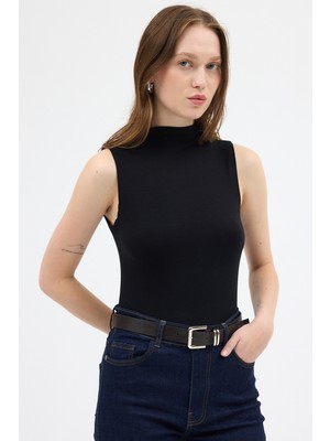 Rays Siyah Kadın Kolsuz Yüksek Yaka Body 8155A