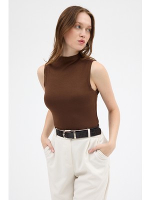 Rays Kahve Kadın Kolsuz Yüksek Yaka Body 8155A