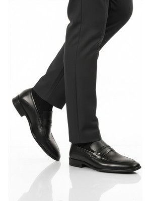 Fosco Hakiki Deri Siyah Erkek Klasik Ayakkabı Şık Tasarım Kısa Topuklu