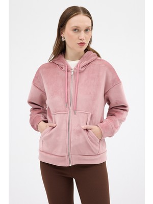 Rays Pembe Kadın Fermuarlı Kapüşonlu Sweatshirt 3059A